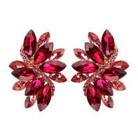 Dazzling Crystal Marquis Leaf Cluster Statement Clip On Earrings, 1.87"