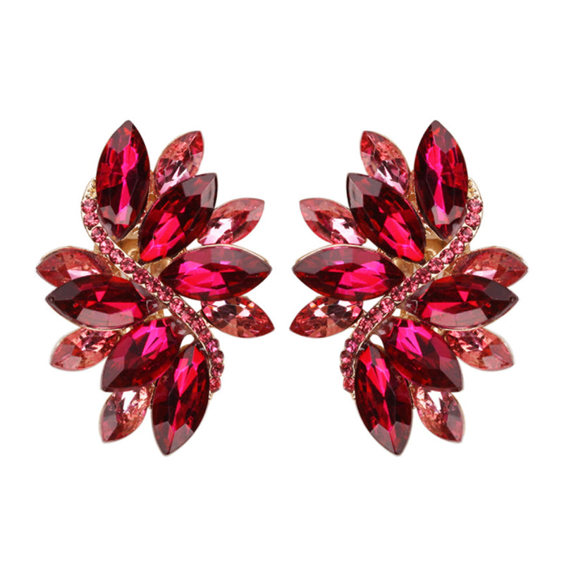 Dazzling Crystal Marquis Leaf Cluster Statement Clip On Earrings, 1.87"