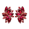 Crystal Marquis Leaf Cluster Statement Clip On Earrings, 1.87" (Fuchsia Pink Gold Tone)