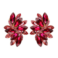 Crystal Marquis Leaf Cluster Statement Clip On Earrings, 1.87" (Fuchsia Pink Gold Tone)