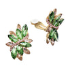Dazzling Crystal Marquis Leaf Cluster Statement Clip On Earrings, 1.87" (Green And Pink Gold Tone)