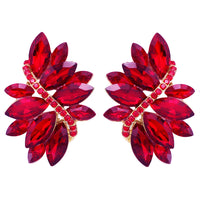 Dazzling Crystal Marquis Leaf Cluster Statement Clip On Earrings, 1.87"