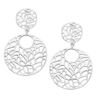 Women's Statement Cut Out Round Double Hoop Dangle Clip on Style Earrings, 2.75" (Silver Tone)