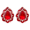 Statement Vintage Style Dramatic Teardrop Crystal Clip On Style Earrings, 1.75" (Red Crystal Gold Tone)