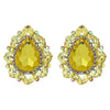 Statement Vintage Style Dramatic Teardrop Crystal Clip On Style Earrings, 1.75" (Sunshine Yellow Crystal Gold Tone)