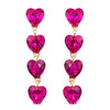 Women's Stunning Fuchsia Pink Crystal Rhinestone Hearts Queen Of Valentines Day Gold Tone Hypoallergenic Post Back Strand Earrings, Hearts, 2.5"