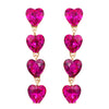 Women's Stunning Fuchsia Pink Crystal Rhinestone Hearts Queen Of Valentines Day Gold Tone Hypoallergenic Post Back Strand Earrings, Hearts, 2.5"