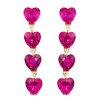 Women's Stunning Fuchsia Pink Crystal Rhinestone Hearts Queen Of Valentines Day Gold Tone Hypoallergenic Post Back Strand Earrings, Hearts, 2.5"