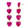 Women's Stunning Fuchsia Pink Crystal Rhinestone Hearts Queen Of Valentines Day Gold Tone Hypoallergenic Post Back Strand Earrings, Hearts, 2.5"