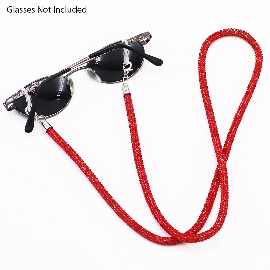 Crystal Rhinestone Tube Cord Necklace Chain Eyeglass Reader Holder Strap With Large Removable Swivel Lobster Clasps, 33.5"