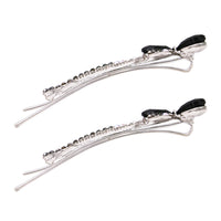 Beautiful Crystal Rhinestone Bow Bobby Pins Hair Barrette Clip Set of 2 Accessories, 2.5"