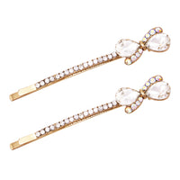 Beautiful Crystal Rhinestone Bow Bobby Pins Hair Barrette Clip Set of 2 Accessories, 2.5"