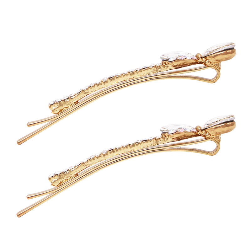 Beautiful Crystal Rhinestone Bow Bobby Pins Hair Barrette Clip Set of 2 Accessories, 2.5"