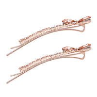 Beautiful Crystal Rhinestone Bow Bobby Pins Hair Barrette Clip Set of 2 Accessories, 2.5"