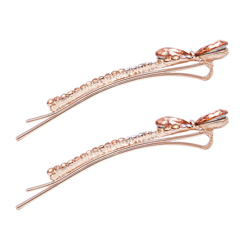 Beautiful Crystal Rhinestone Bow Bobby Pins Hair Barrette Clip Set of 2 Accessories, 2.5"