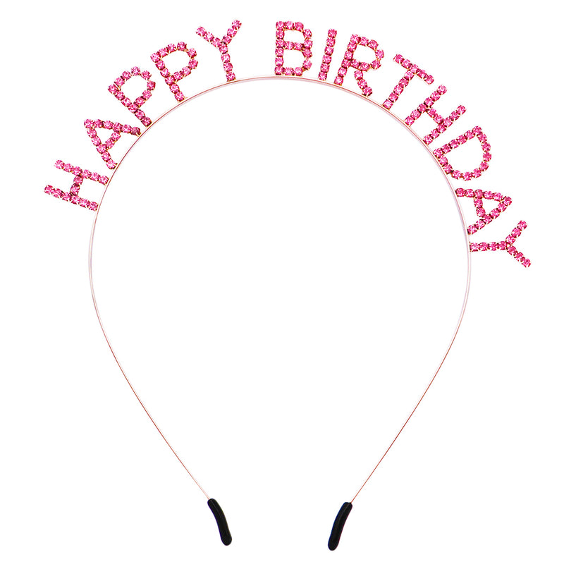 Happy Birthday Crown With Pink Crystal Rhinestones Rose Gold Headband Tiara