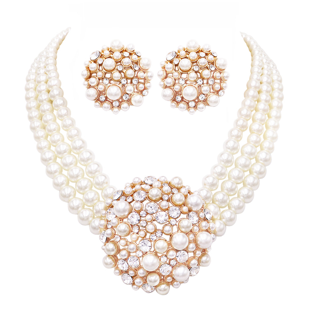 Women's Unique Circular Design Crystal Rhinestone Simulated Three Stra ...