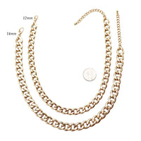 Polished Reversible Gold Tone Chunky Curb Chain with Colored Enamel Statement Necklace Earrings Set, 17"-20" with 3" Extension (Celeste 12mm)