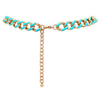 Polished Reversible Gold Tone Chunky Curb Chain with Colored Enamel Statement Necklace Earrings Set, 17"-20" with 3" Extension (Celeste 12mm)