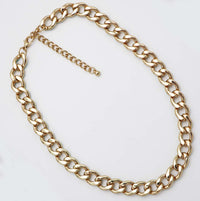 Polished Gold Tone Chunky Curb Chain With Colored Enamel Statement Necklace Earrings Set, 16"-18" with 2" Extension (12mm Aqua)