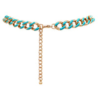 Polished Gold Tone Chunky Curb Chain With Colored Enamel Statement Necklace Earrings Set, 16"-18" with 2" Extension (12mm Aqua)
