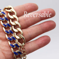 Rosemarie & Jubalee Women's Polished Gold Tone Chunky Curb Chain With Colored Enamel Statement Necklace Earrings Set, 16"-18" with 2" Extension