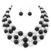 Women's 3 Colorful Multi Strands Simulated Pearl Necklace And Earrings Jewelry Gift Set, 18"+3" Extender