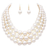 Women's 3 Colorful Multi Strands Simulated Pearl Necklace And Earrings Jewelry Gift Set, 18"+3" Extender