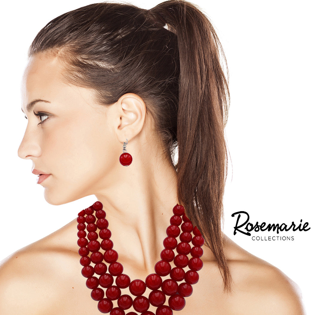 Women's 3 Colorful Multi Strands Simulated Pearl Necklace And