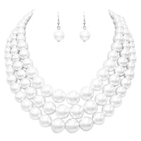 Women's 3 Colorful Multi Strands Simulated Pearl Necklace And Earrings Jewelry Gift Set, 18"+3" Extender