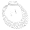 Women's 3 Colorful Multi Strands Simulated Pearl Necklace And Earrings Jewelry Gift Set, 18"+3" Extender