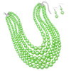 Multi Strand Simulated Pearl Bib Necklace and Earrings Jewelry Set, 16"+3" Extender (Lime Green Silver Tone)…