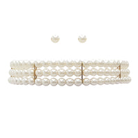 Unique Simulated Pearl Choker Necklace And Earrings Bridal Jewelry Set, 11"+3" Extender