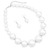 Statement Making Oversized Graduated Strand Of Simulated Pearls Necklace And Dangle Earrings Holiday Costume Jewelry Gift Set, 18"+4" Extender