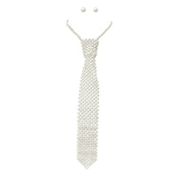 Stunning 6mm Simulated Pearl Necktie Necklace And Stud Earrings Gift Set, 14"+3" Extender