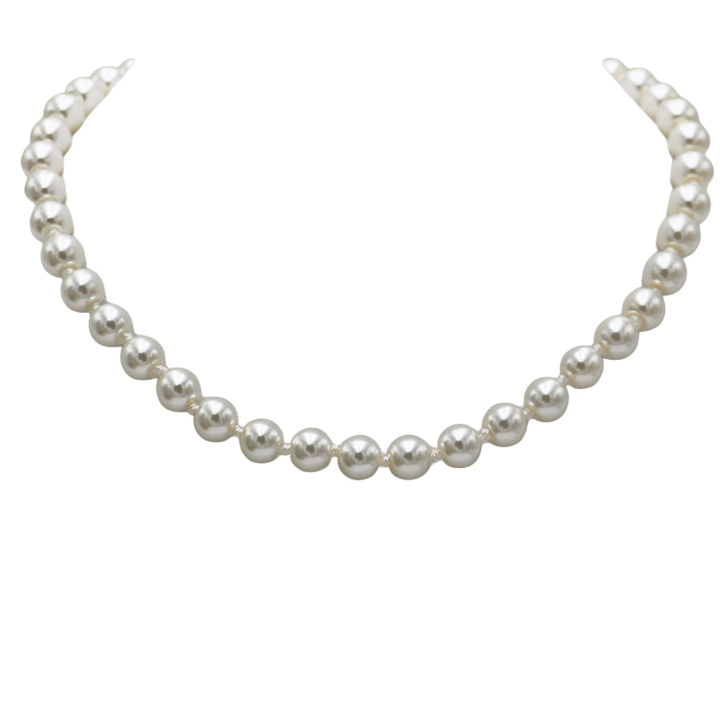 Stunning Simulated Pearl Knotted Strand Necklace With Lobster Clasp (16"+3" Extender, Cream, Gold Tone, 8MM)