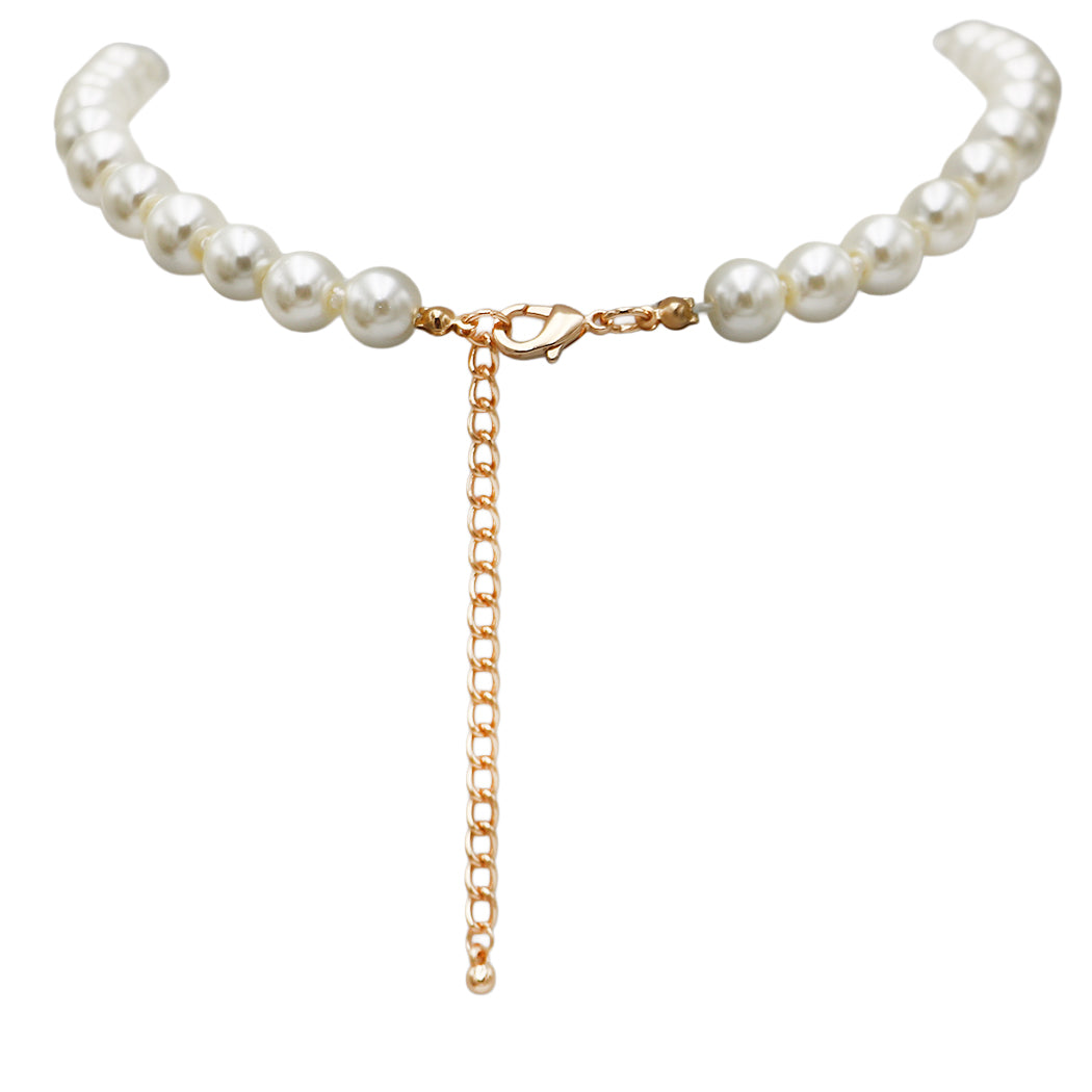 Stunning Simulated Pearl Knotted Strand Necklace With Lobster Clasp (16"+3" Extender, Cream, Gold Tone, 8MM)