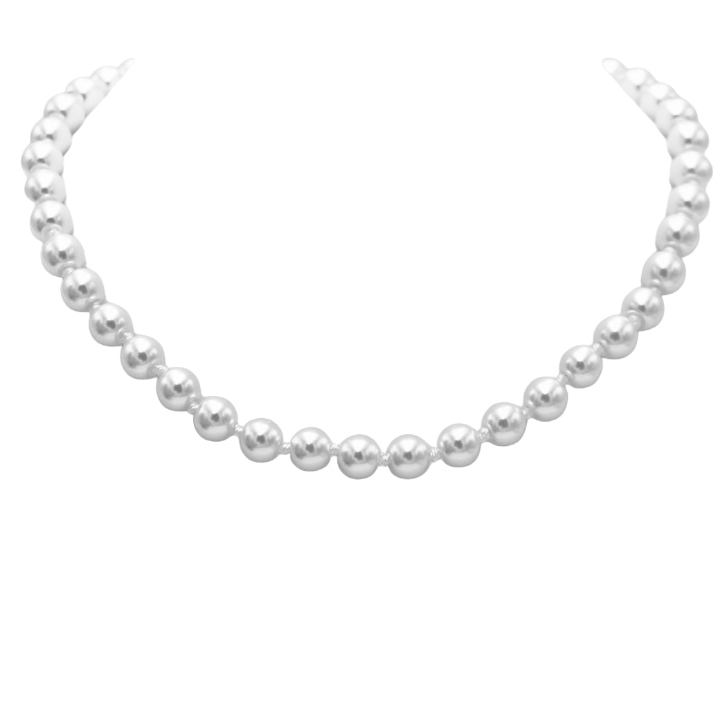 Stunning Simulated Pearl Knotted Strand Necklace with Lobster Clasp 8mm (16"+3" Extender, White, Silver Tone, 8MM)