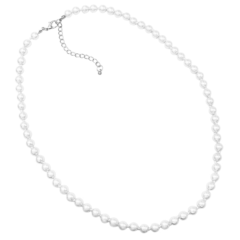 Women's Stunning Simulated Pearl Knotted Strand Necklace With Lobster Clasp (8mm, 24"+3" Extender, White)