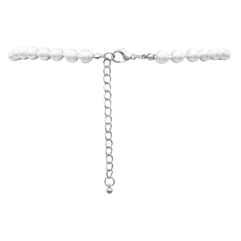 Women's Stunning Simulated Pearl Knotted Strand Necklace With Lobster Clasp (8mm, 24"+3" Extender, White)