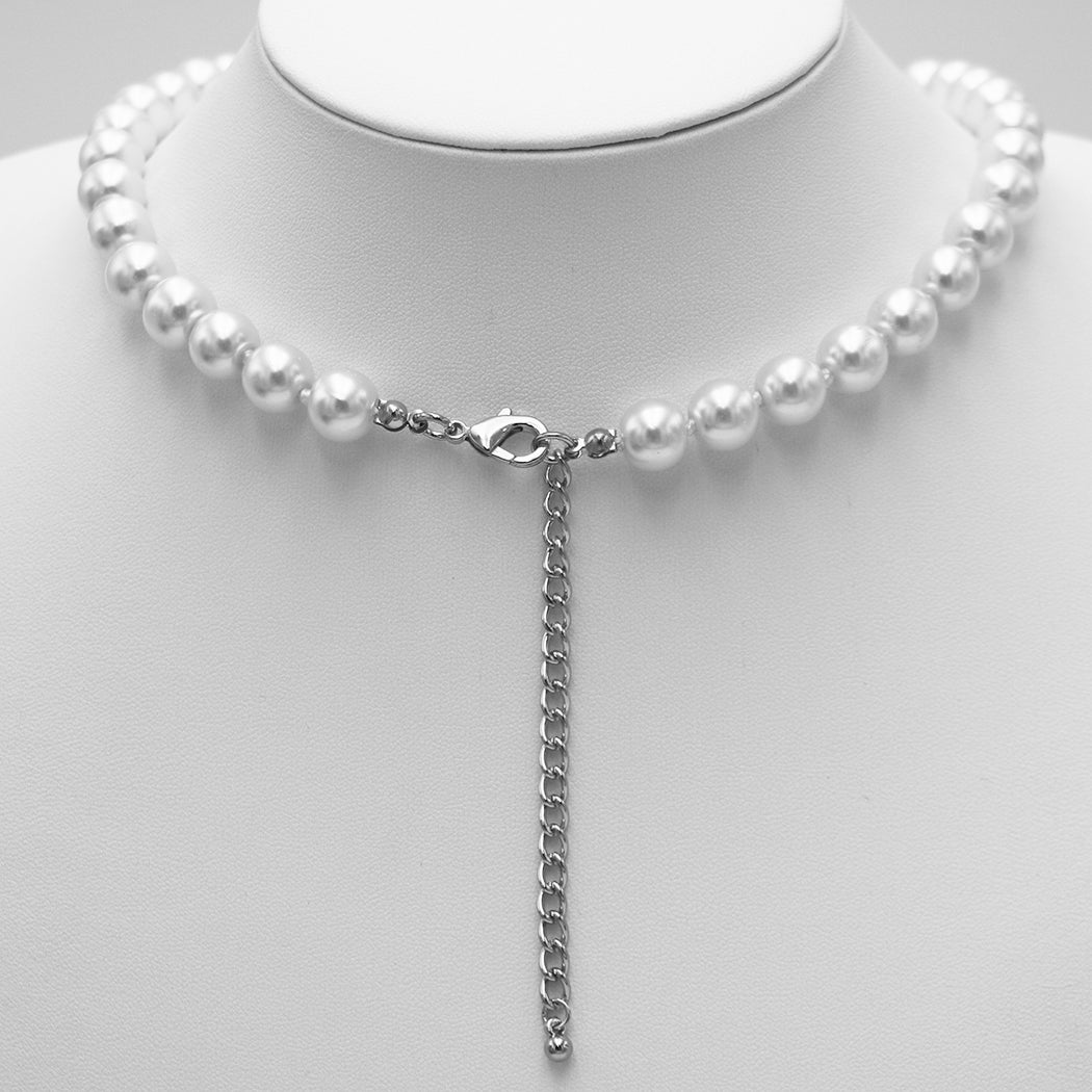 Stunning Simulated Pearl Knotted Strand Necklace With Lobster Clasp (18"+3" Extender, White, Silver Tone, 10MM)