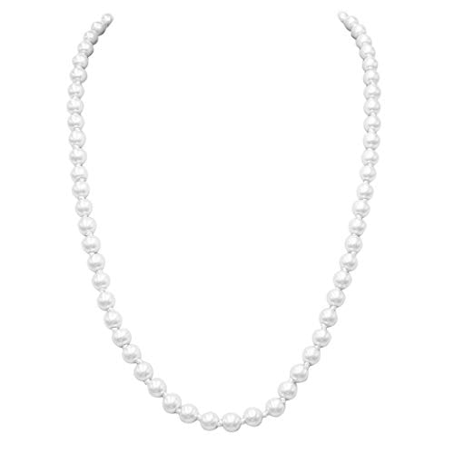 Knotted Glass Simulated Pearl Strand Necklace, 24"+3" Extender (10mm, White)