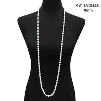 Women's Stunning Simulated Pearl Knotted Long Endless Necklace Strand (48", Cream)