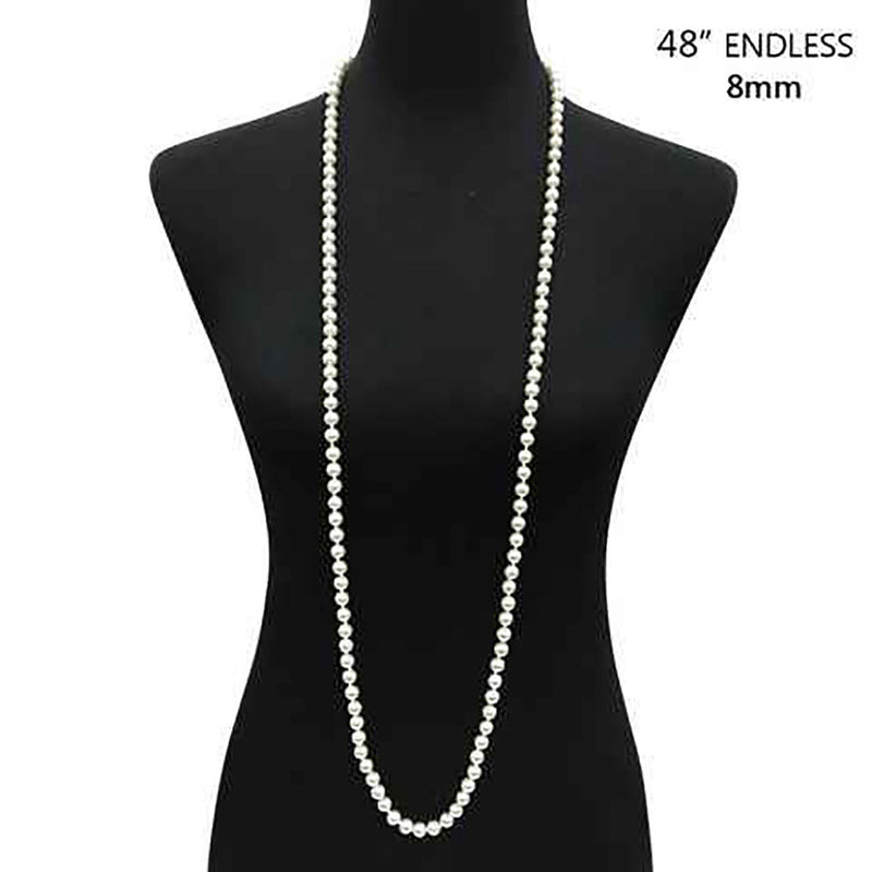 Women's Stunning Simulated Pearl Knotted Long Endless Necklace Strand (8mm, 48", Cream)