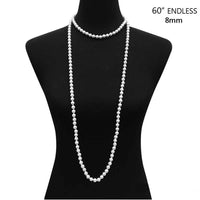 Women's Stunning Simulated Pearl Knotted Long Endless Necklace Strand (8mm, 60", White)