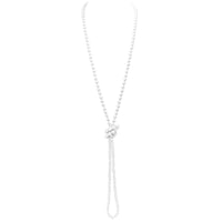 Women's Stunning Simulated Pearl Knotted Long Endless Necklace Strand (8mm, 60", White)