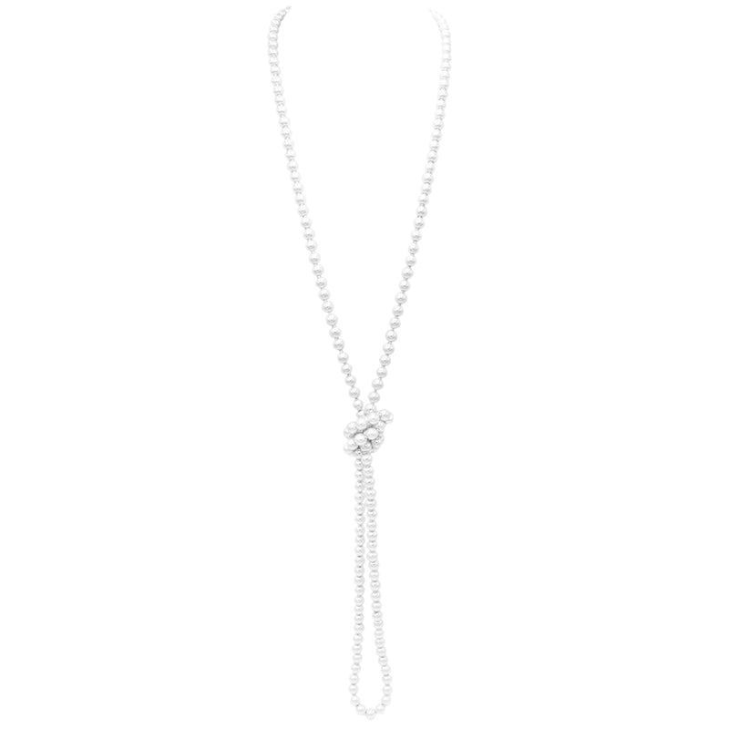 Women's Stunning Simulated Pearl Knotted Long Endless Necklace Strand (8mm, 60", White)