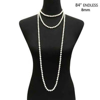 Women's Stunning Simulated Glass Pearl Knotted Long Necklace Strand (8mm, 84", Cream)