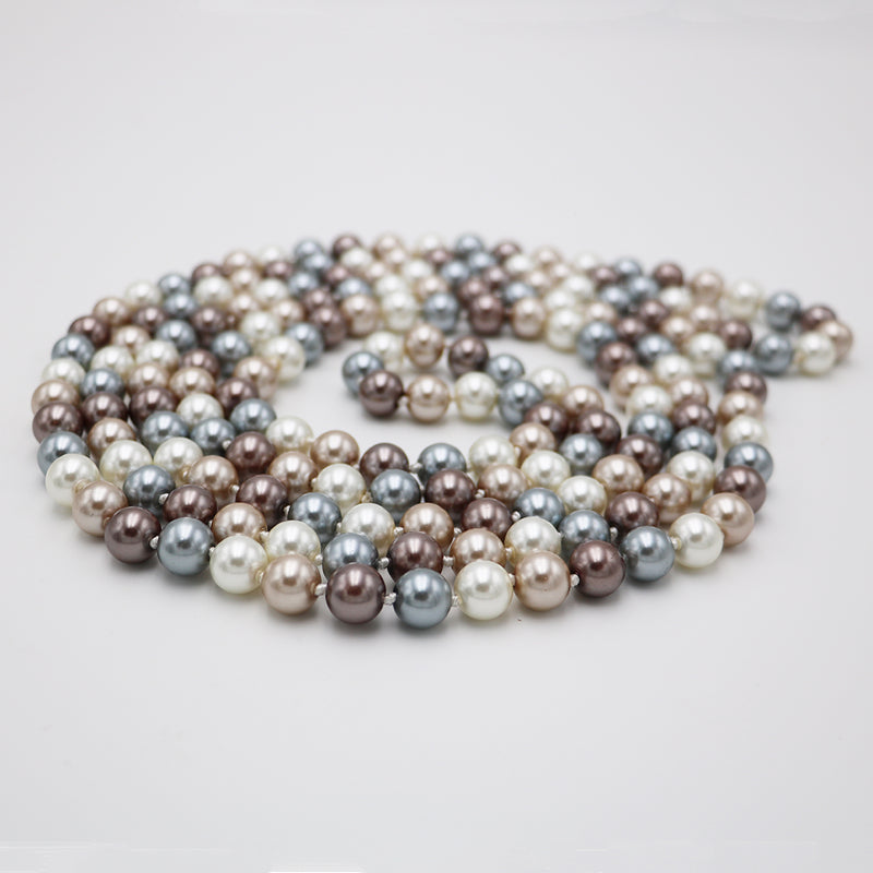 Stunning Simulated Pearl Knotted Long Endless Strand Necklace (96", Neutral Mix, 12mm)