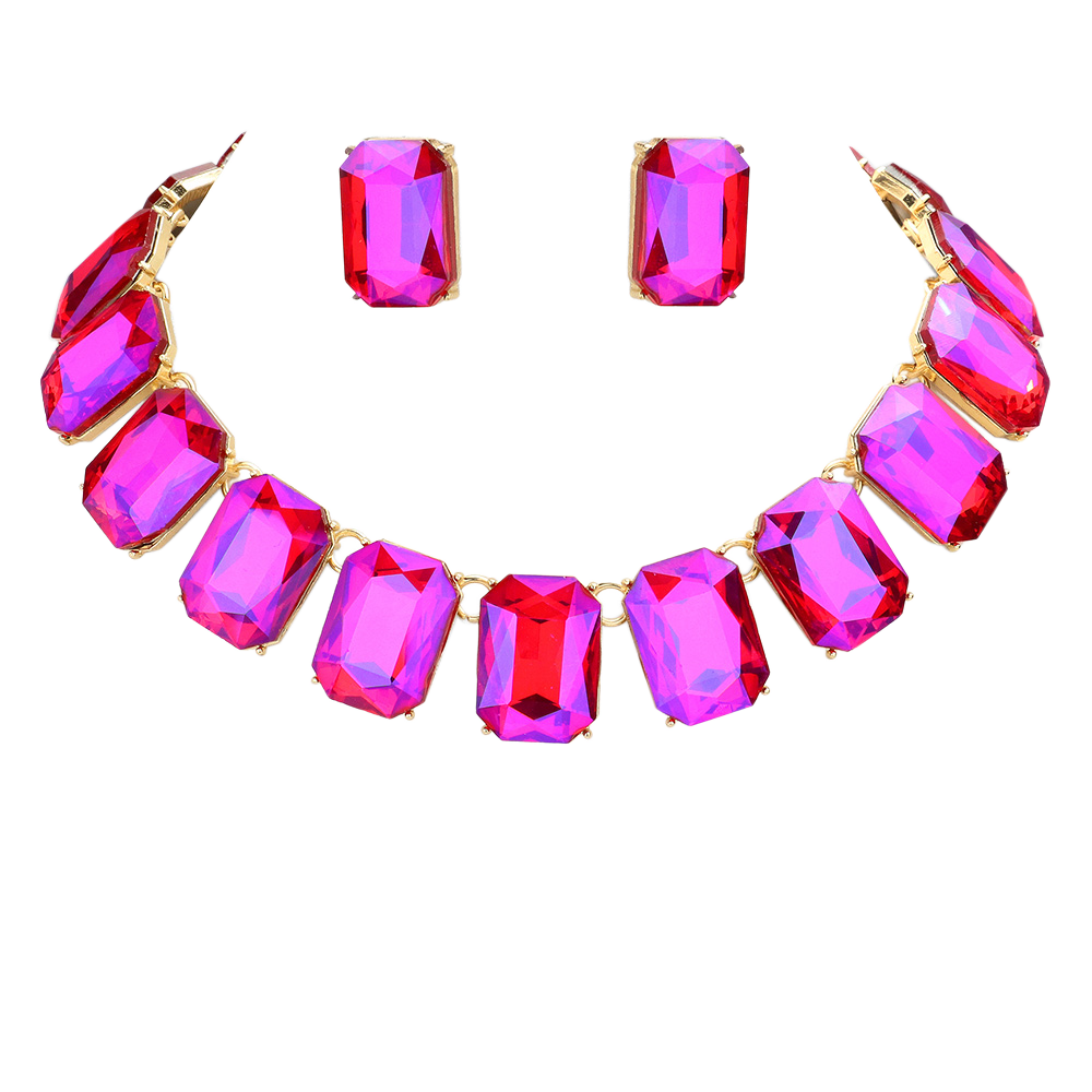 Stunning And Colorful Emerald Cut Crystal Rhinestone Statement